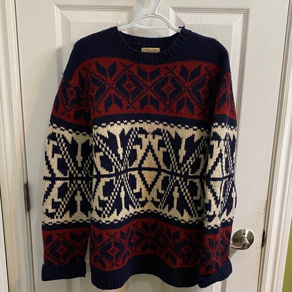 VTG American Eagle Chunky Knit 100% Lambswool Wool Sweater Snowflake Large Fall - Picture 1 of 5